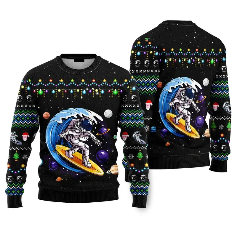 Fashion Santa Claus Beer Ugly Christmas Sweater For Men Clothing 2026 New Year Hoodie Streetwear Holiday Party Sweatshirts Good Vibrations