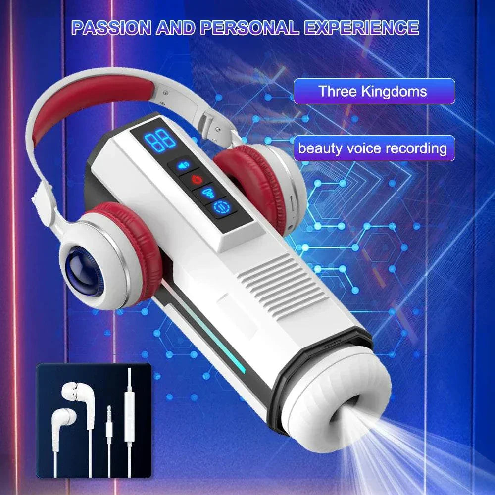 Automatic telescopic male masturbator cup with voice interaction and ergonomic design.