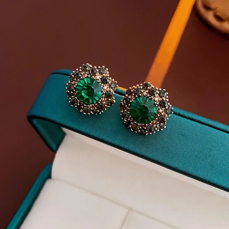 Rhinestone Green Circle Flower Necklace for Women Medieval Vintage Bracelet French Luxury Dainty Earrings Jewelry Sets Wholesale Good Vibrations Adult Super Store