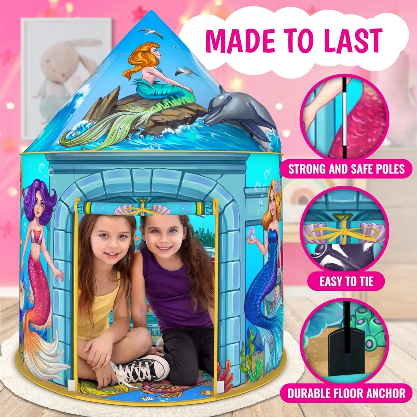 Pop Up Toy Tent  Play Tent  Child  Playhouse Indoor Tent  for Princess  Mermaid Kids Play Tent Unicorn Playhouse Under Sea Fort Good Vibrations