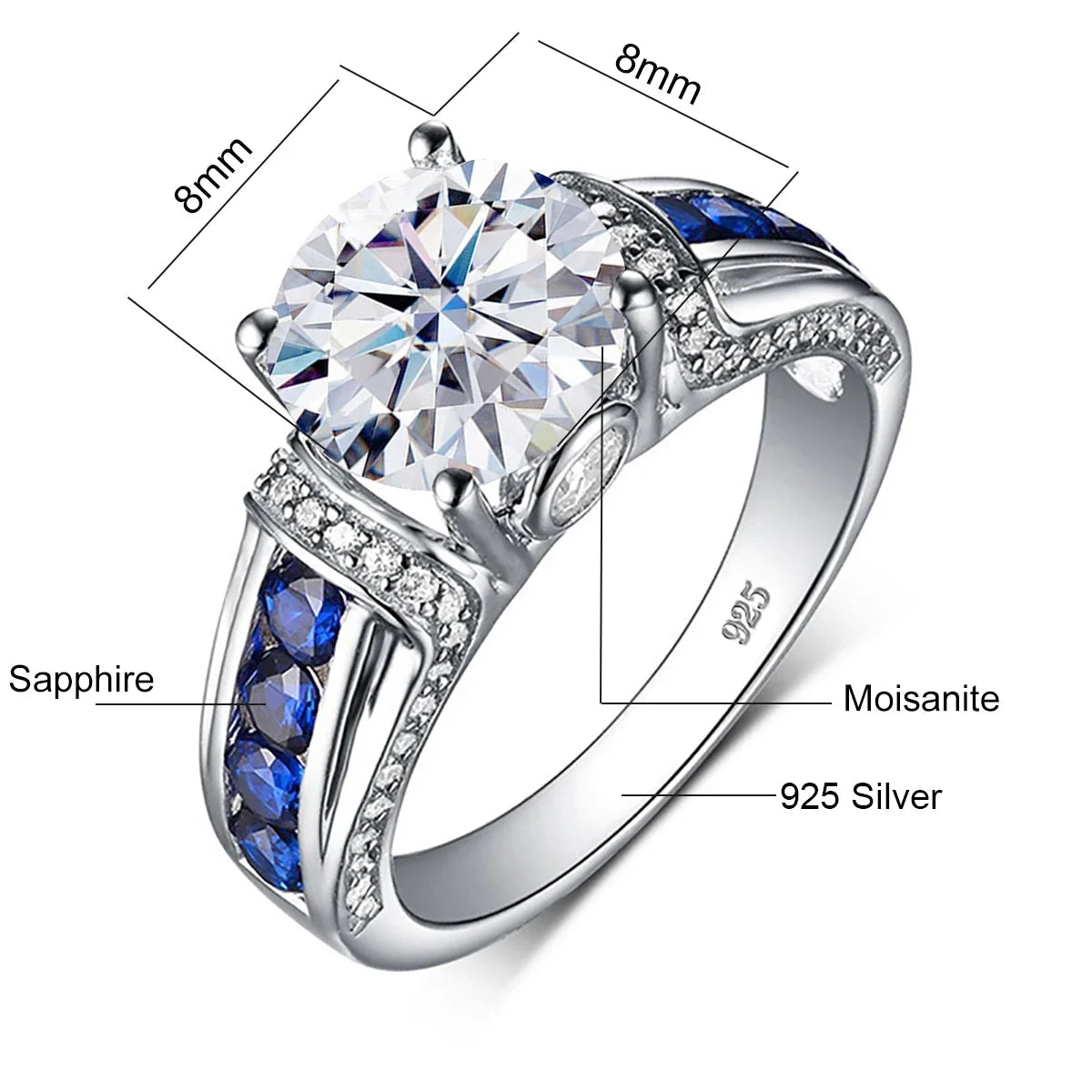 Certified D Color VVS1 2ct Moissanite Diamond Ring For Women 100% Sterling Silver Good Quality Wedding Jewelry Pass Diamond Test Good Vibrations