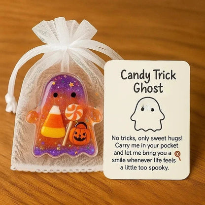 Pocket Hug Ghost Acrylic Charm Set with Card, Mini Emotional Support Gift for Anxiety Relief Halloween Pocket Sea Animal Hugs Good Vibrations
