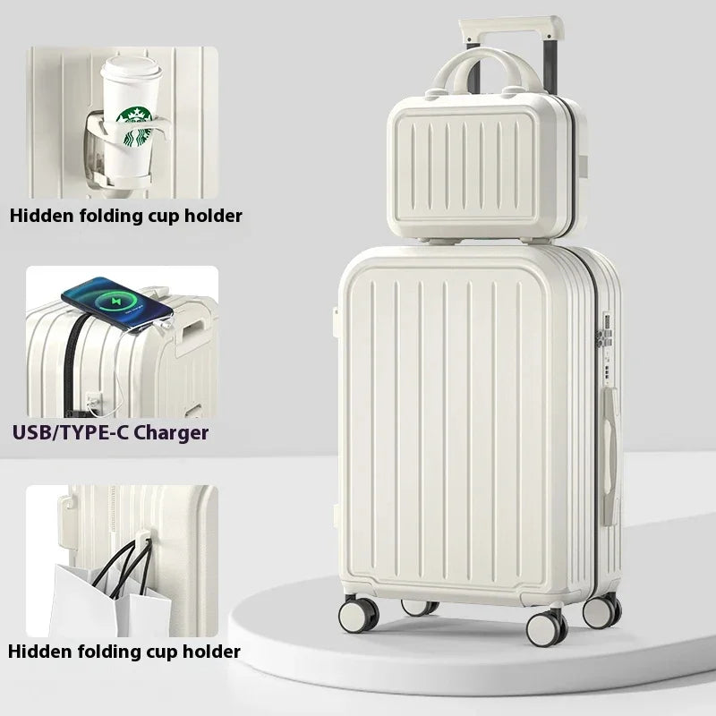 Stylish Lightweight Hardshell Luggage Trolley Case with USB Port, Perfect for Women Travel & Business 20/22/24/26/28 Inch Good Vibrations