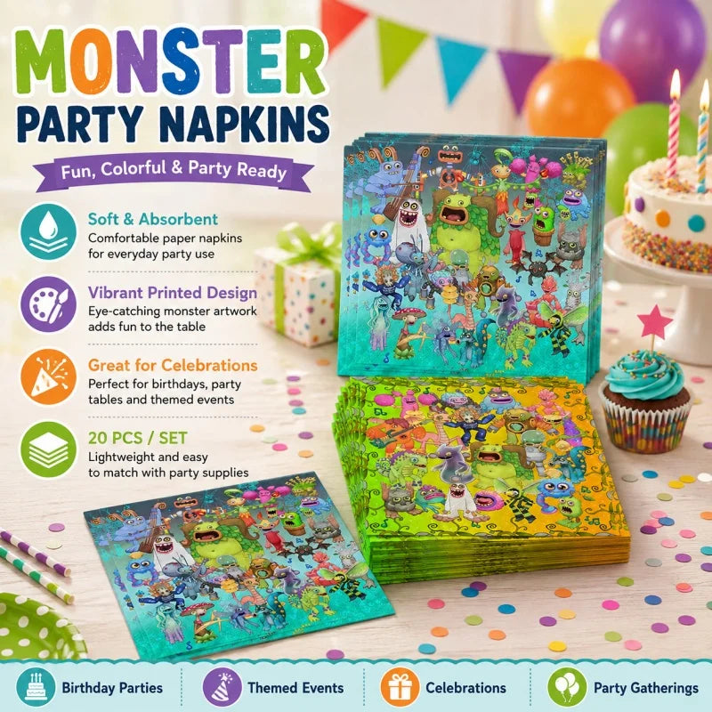 My Singing Monsters Party Decoration Tableware Set Hot Sale Supplies Kit Plates Cups Napkins Themed Cartoon Pattern Party Decor Good Vibrations
