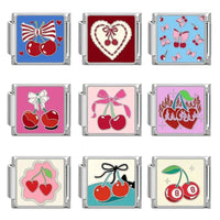 Cute Bow Knot Heart Cherry Sweet Pink Red Italian Charm Links Fit 9mm Bracelet Stainless Steel Women Jewelry DIY Making Gifts Good Vibrations Adult Super Store
