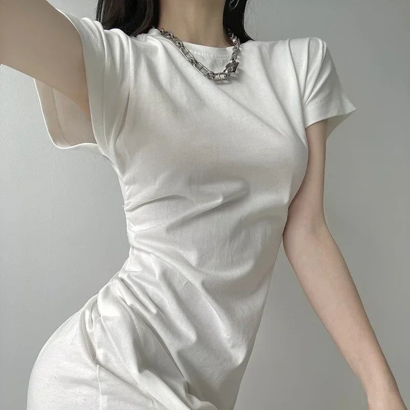 White Dresses for Women 2025 Woman Dress Clothes Midi X New in Chic and Elegant Pretty Cheap Casual Y2k Outfits Harajuku Cotton Good Vibrations