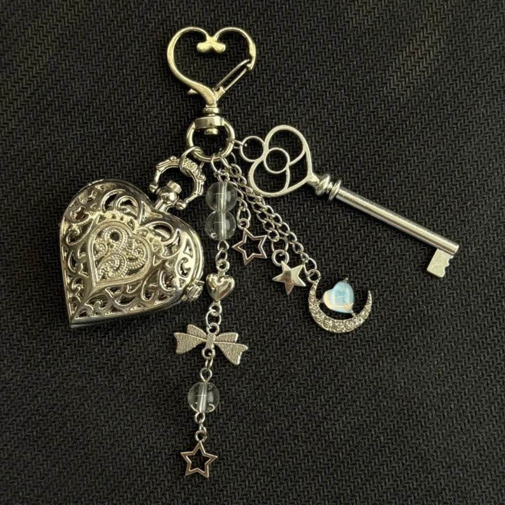 Original Hollow Heart Pocket Watch Chain keychain Design Steampunk Clock Vintage Necklace Pendant Jewelry Watch Men Women Gift Good Vibrations