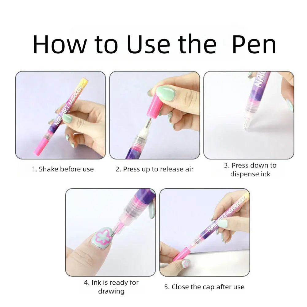 12 Colors Nail Art Pens Set Waterproof 0.5MM Nail Polish Pens Quick-Drying Nail Art Acrylic Paint Nail Pen Tools Salon Nail DIY Good Vibrations