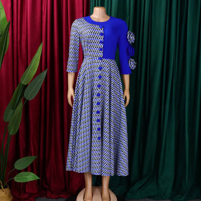 Elegant Dresses for Women 2025 Fall Fashion African 3/4 Sleeve Party Birthday New Robe Chic 3D Flower Plaid Evening A-Line Dress Good Vibrations