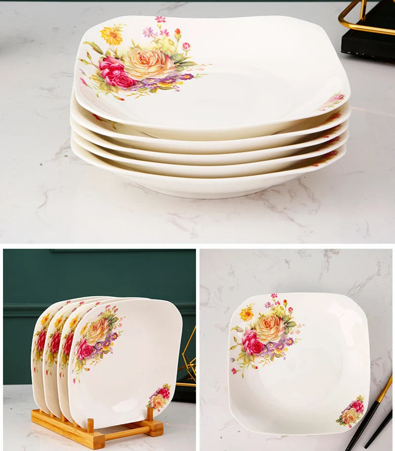 7-inch square expensive plate bone china ceramic tableware square deep plate steamed dish healthy ceramic food plate Good Vibrations