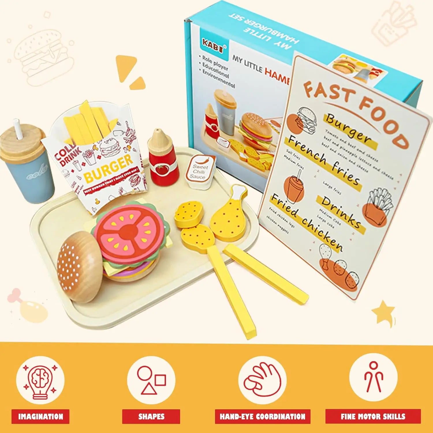 Wooden Play Food Toy Pretend Play Kitchen Accessories Fast Food Hamburger Set Early Educational Montessori Toys For Kids Gifts Good Vibrations