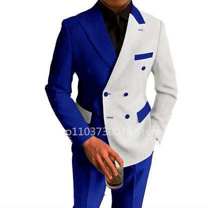 Fashion Style 2 Piece Wedding Men Suits Slim Fit Double Breasted Blazer Pants Formal Business Groom Wear Tuxedos Costume Homme Good Vibrations
