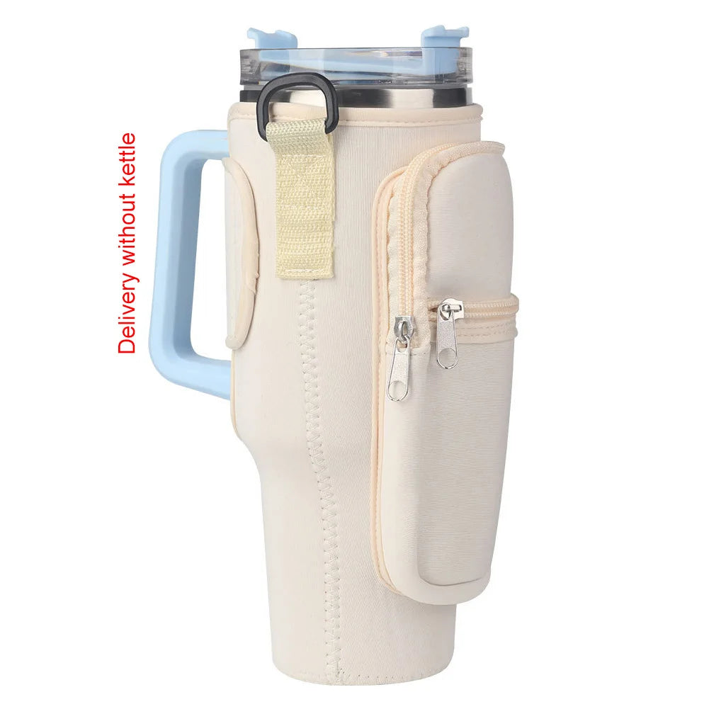 Portable Water Bottle Carrier Bag with Phone Pocket for Stanley 40oz Tumbler with Handle Neoprene Water Bottle Holder Pouch Good Vibrations