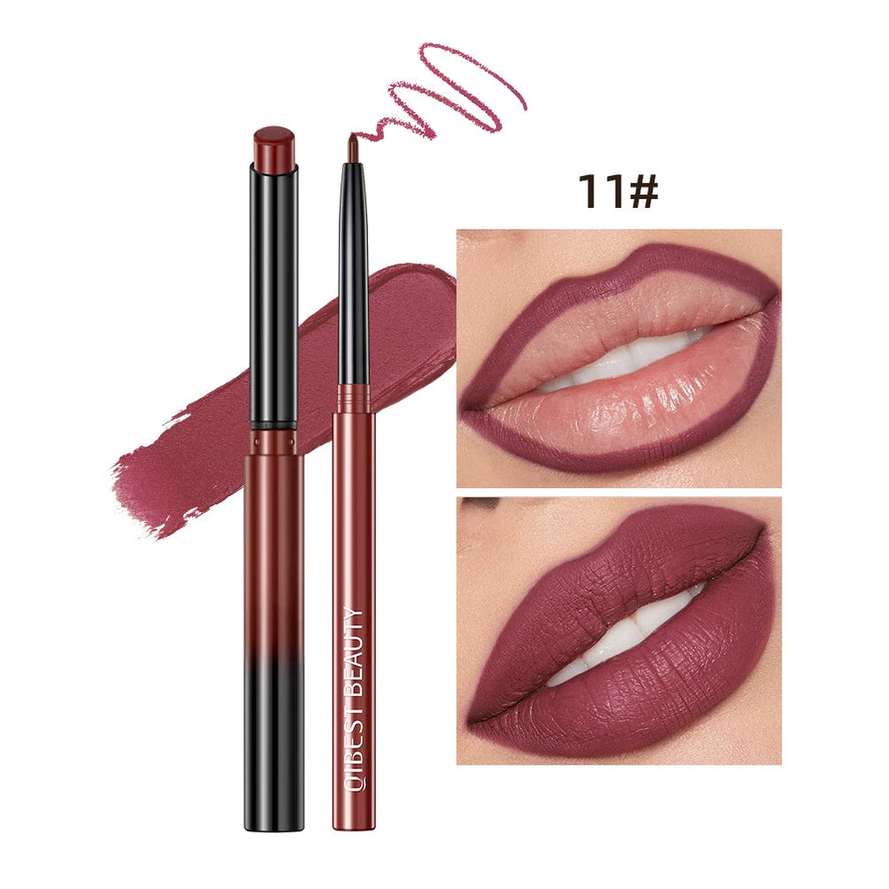 QIBEST Matte Nude Lipstick Pen Long Lasting Lipliner Lip Pencil Waterproof Lip Liner Contour Sexy Red Lip Makeup Set For Women Good Vibrations