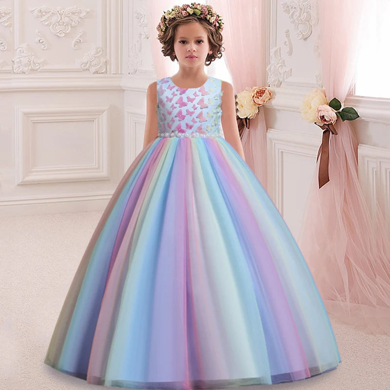 Girls' sleeveless Flower Girl Wedding Dress petal embroidery Long Dress Girls' dance performance model walk show art dress Good Vibrations