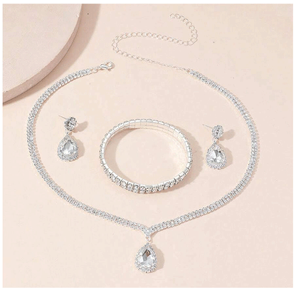 4 Pieces Luxurious Jewelry Set Exquisite Rhinestone Pendant Elegant Women's Crystal Silver Plated Necklace Earrings Bracelet Set Good Vibrations Adult Super Store