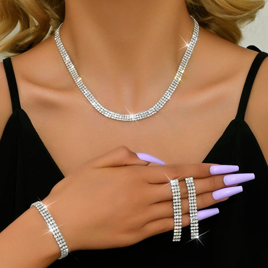 4 pieces of women's jewelry set with three drainage diamonds, necklaces, earrings, bracelets, bridal dress accessories Good Vibrations Adult Super Store