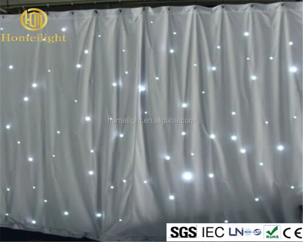 Romantic LED Star Cloth White Gauze Wedding Hotel Banquet Stage Backdrop LED Star Curtain W Good Vibrations