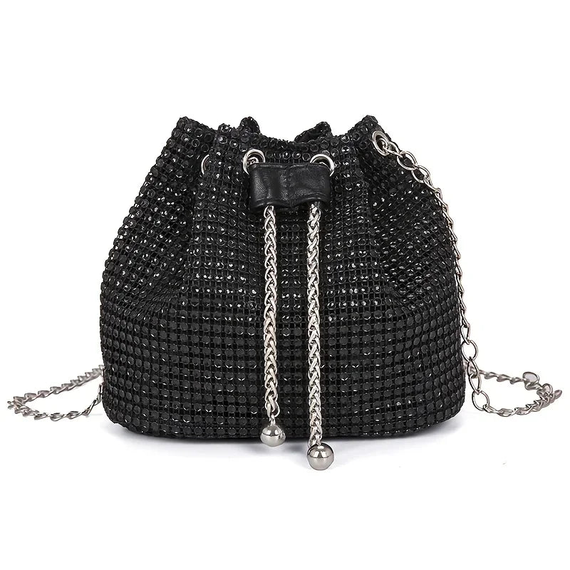 Women's Crossbody Bag with Embellished Cord Strass, Multifunctional Bucket Bag Formal Daily Use Good Vibrations