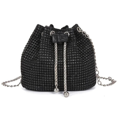 Women's Crossbody Bag with Embellished Cord Strass, Multifunctional Bucket Bag Formal Daily Use Good Vibrations