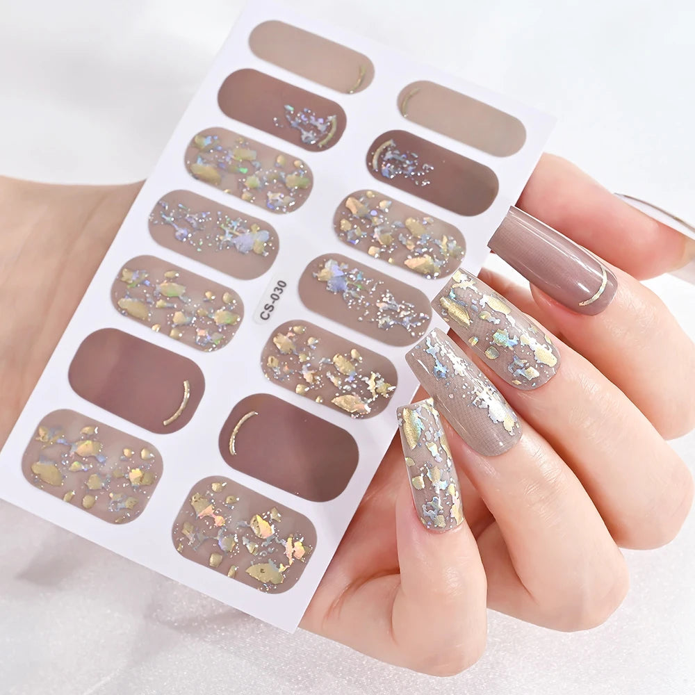 14Tip/Sheet Abalone Slice Nail Wrap Decals Baking Free Self Adhesive Nail Polish Sticker Long-Lasting Marble Gradient Nail Strip Good Vibrations