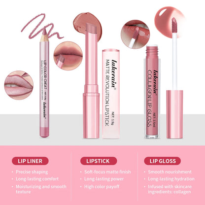 Lip Combo Matte Lipstick + Lip Liner Pen Lip Gloss Set Hydrating Matte Waterproof Long Lasting Lip lipstick set Lip Makeup Set Good Vibrations
