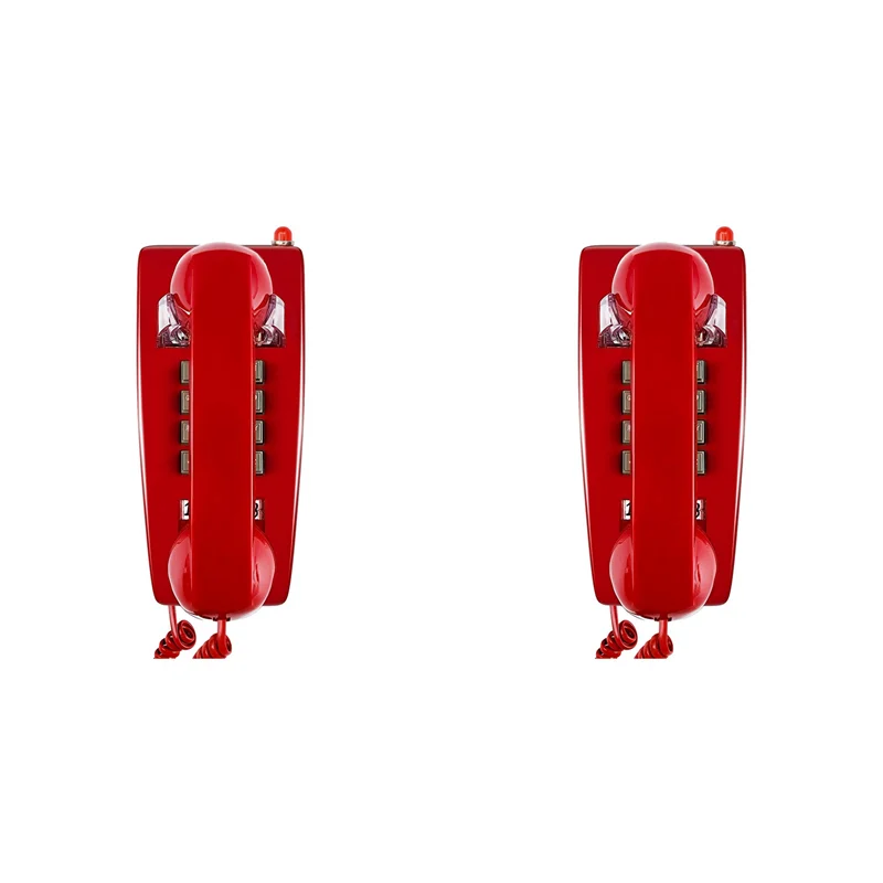 ELECT-2X Wall Phones For Landline With Mechanical Ringing, Single Line 2554 Wall Telephone With Voicemail Indicator,Red Good Vibrations