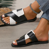 Womens 2025summer New Flat Non-slip PU Waterproof Womens Shoes Outdoor Casual Comfortable Beach Dress Womens Slippers Large Size Good Vibrations