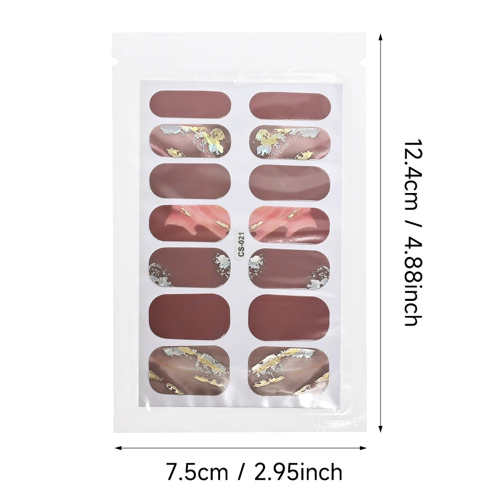 14Tip/Sheet Abalone Slice Nail Wrap Decals Baking Free Self Adhesive Nail Polish Sticker Long-Lasting Marble Gradient Nail Strip Good Vibrations