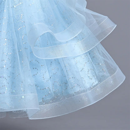New Girl's Wedding Evening Dress Petal Sequin Mesh Sleeveless Dress Birthday Party School Graduation Party Dress Good Vibrations