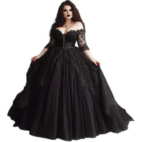 Black Wedding Dresses Half Sleeve Vintage Wedding Dress Elegant Boat Neck Weding Party Dress Formal Ball Gown Customized Good Vibrations