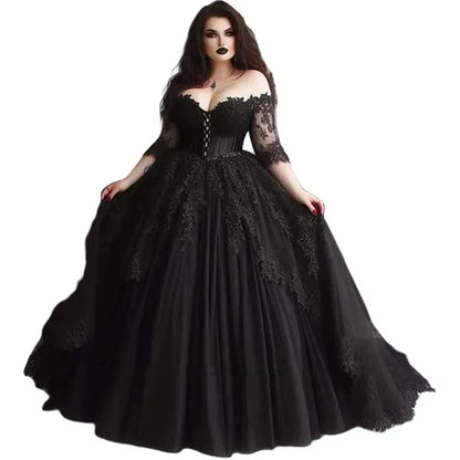 Black Wedding Dresses Half Sleeve Vintage Wedding Dress Elegant Boat Neck Weding Party Dress Formal Ball Gown Customized Good Vibrations