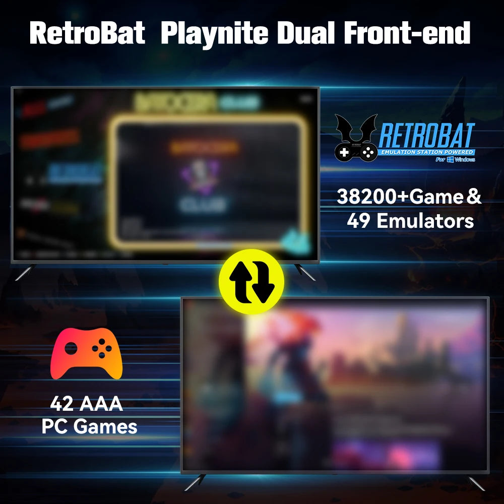 Retrobat＆Playnite System HDD Retro Game Console for PS3/PS2/WIIU/WII/Switch/MAME 50+Emulators 38293 Games＆42 AAA PC Games for PC Good Vibrations