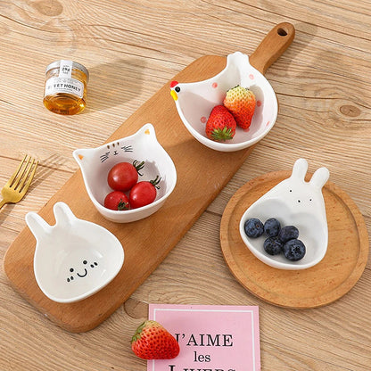 Ceramic Dipping Plate With Handle Sauce Plate Cartoon Rabbit Cat Seasoning Plate Sushi Dipping Bowl Snack Plate Kitchen Supplies Good Vibrations