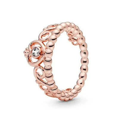 Fashion Jewelry 925 Sterling Silver Classic Rose Gold Series Ring Shining Crown Charm Ring Women's Birthday Exquisite Gift Good Vibrations
