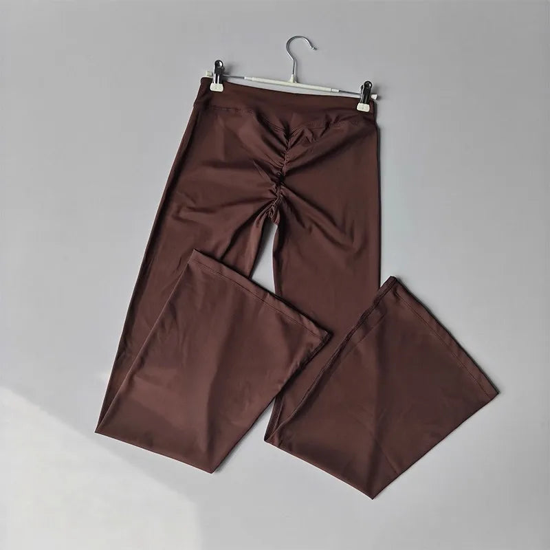 High Waist Crossover Flare Yoga Leggings for Women V Cross Tummy Control Wide Leg Bell Bottoms Fitness Pants Gym Leggings Good Vibrations