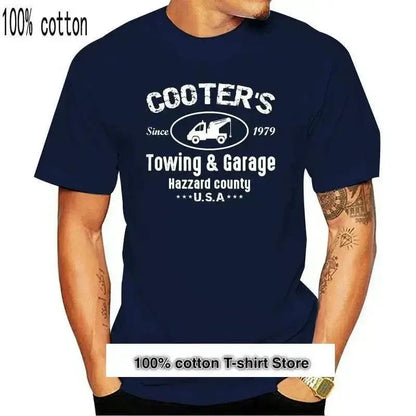 100% cotton Dukes of Hazzard Cooter's Garage T-shirt, casual style with print.