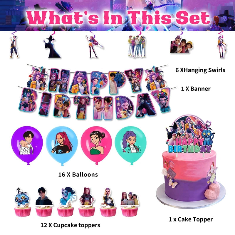 Kpop Demon Hunter Birthday Party Backdrop K Pop Demon Hunter Birthday Decoration Baby Shower Halloween Christmas Decorations Good Vibrations