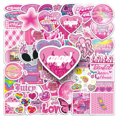 10/50Pcs Y2K Style Pink Graffiti Sticker Millennium Sticker Decoration for Phone Case Luggage Case Sticker Waterproof for Girls Good Vibrations