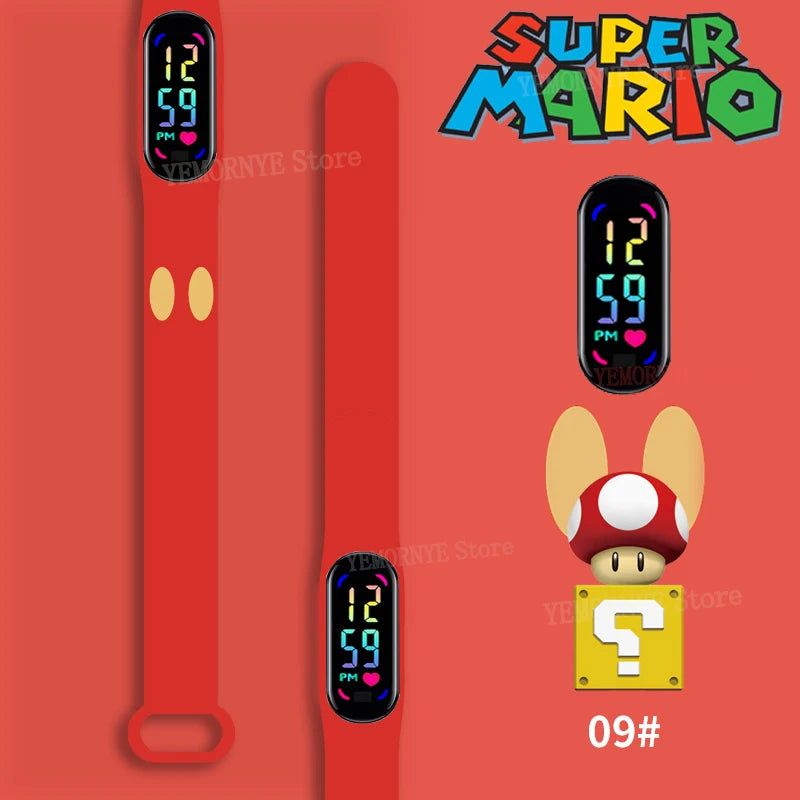 Mario Bros Children's Watches Action Figures Luigi Princess Peach Yoshi Bowser kids Sport Wristband Waterproof Digital Watch Toy Good Vibrations