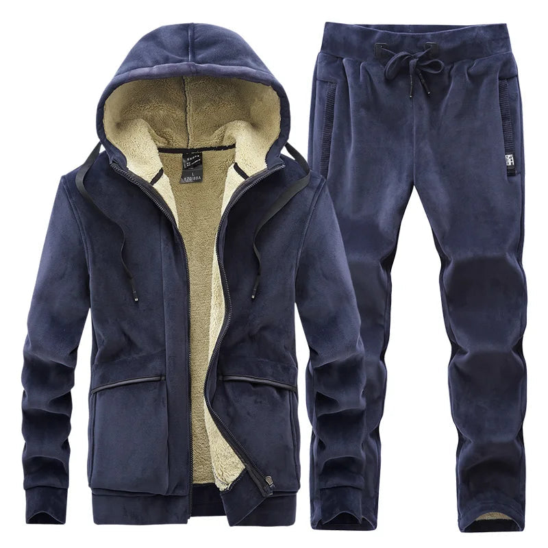Cashmere Mens Fleece Warm Tracksuit Male Winter Warm Hooded Fashion Sets Mens Hoodies + Pants Sportswear Sets WinterThick Set Good Vibrations