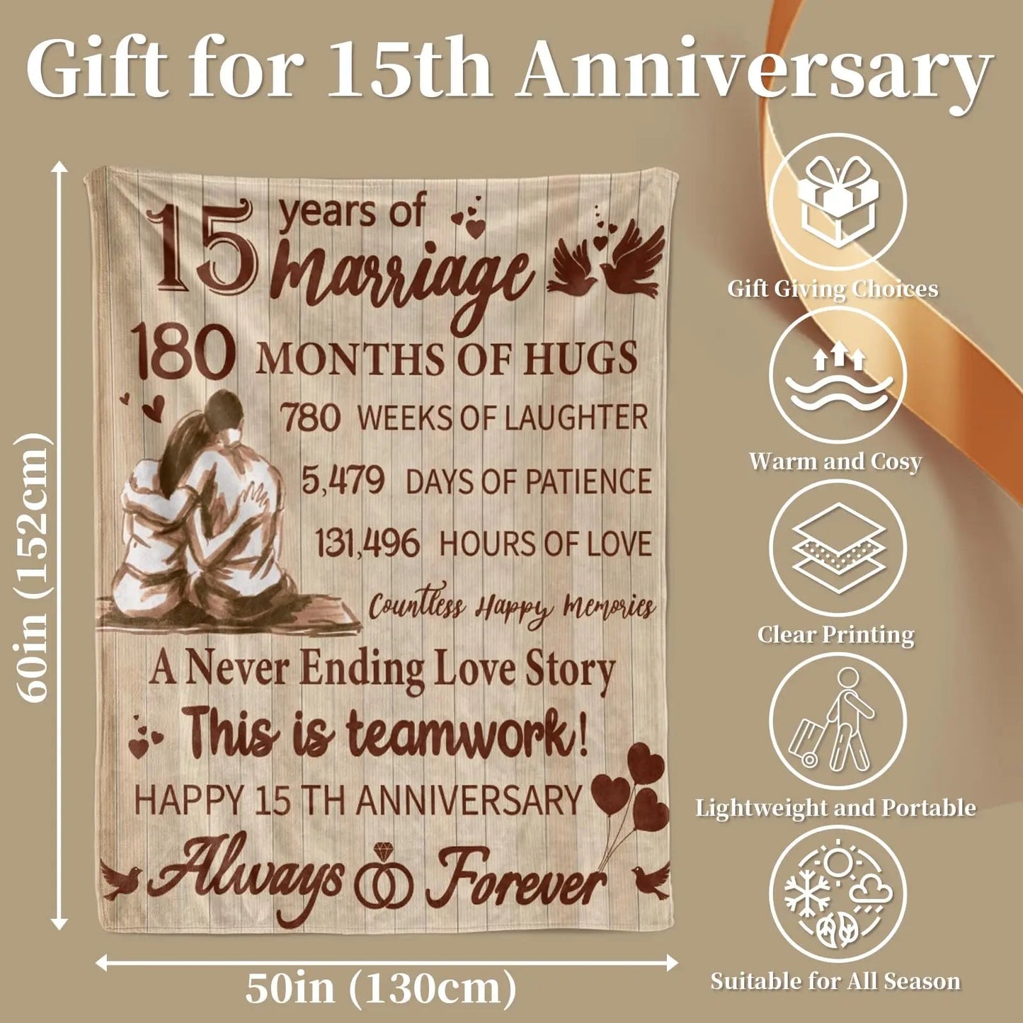 15 Anniversary Crystal Wedding Anniversary Gift, Anniversary Gift Blanket for Wife Husband Good Vibrations