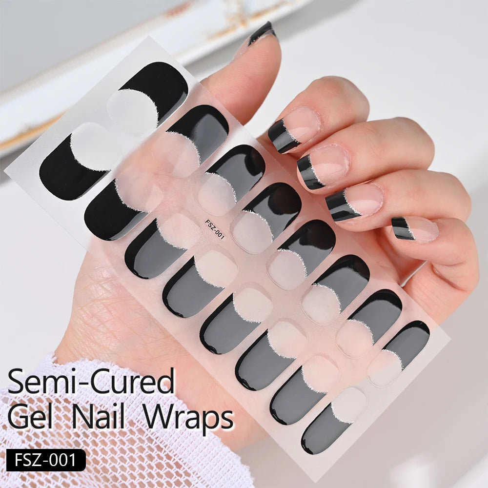 UV Semi-Cured Gel Nail Wraps Stickers Strips French Long Lasting Full Cover LED Gel Semi Cured Nail Sliders For Nail Extension & Good Vibrations