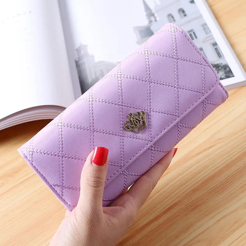 Plaid Long Wallet Women's PU Leather Slim Card Holder Coin Purse Phone Bag Money Organizer Fashion Wallet Good Vibrations
