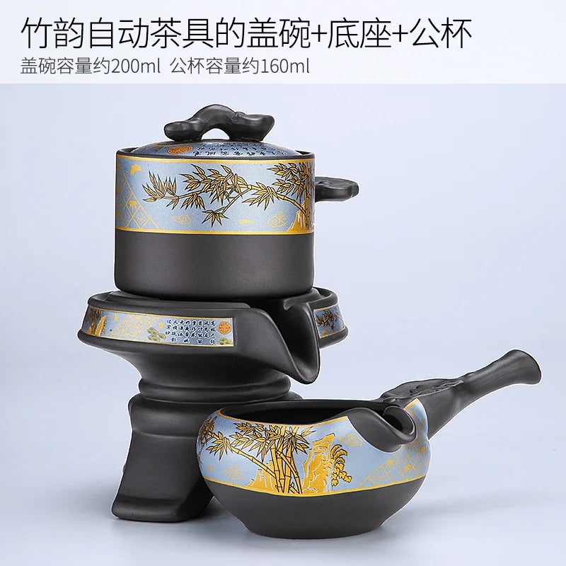 Chinese Purple Clay Tea Infuser Rotary Automatic Water Tea Set Beauty Teapot and Cup Set Traditional Zisha Tea Accessories Good Vibrations
