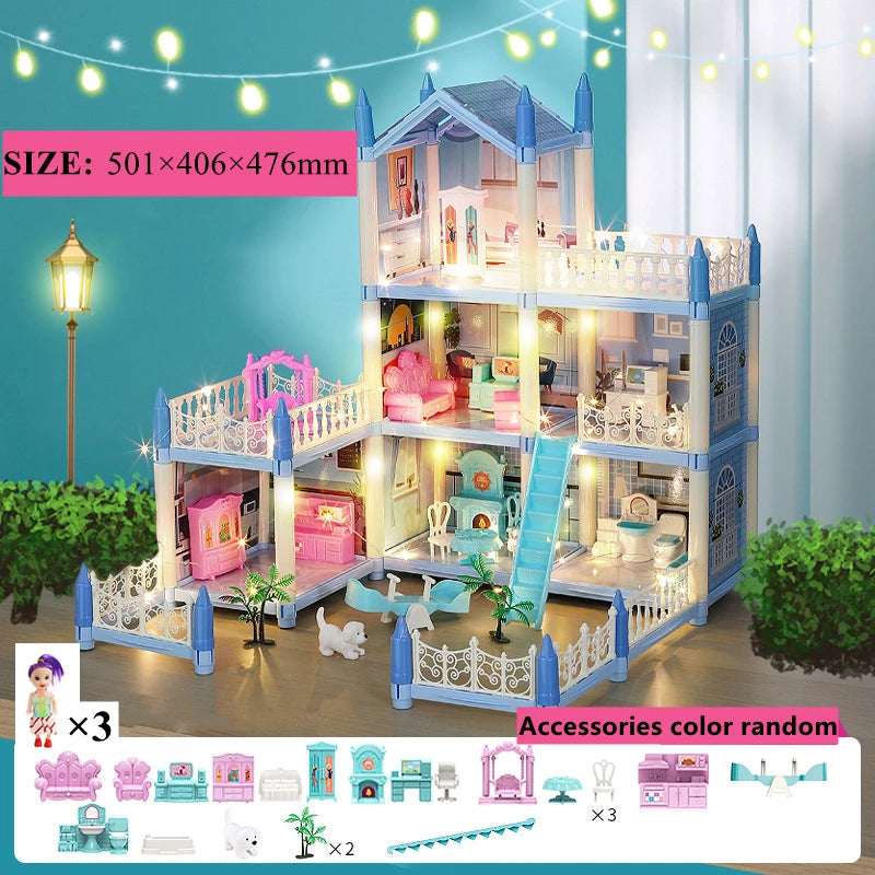 Doll Houses 3D Assembled DIY Miniatures Dollhouse Accessories Villa Princess Castle with LED Light Girl Birthday Gift Toy House Good Vibrations