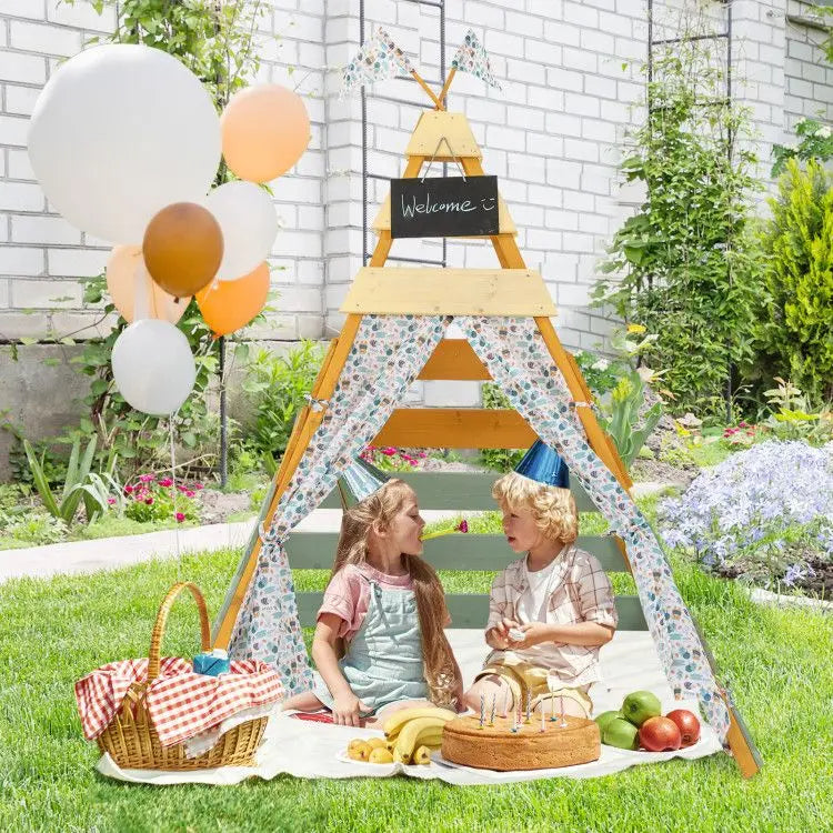 Indoor and Outdoor Triangle Hideaway Playhouse with Removable Chalkboard Good Vibrations
