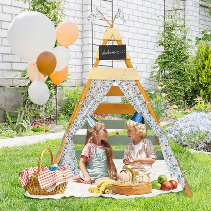 Indoor and Outdoor Triangle Hideaway Playhouse with Removable Chalkboard Good Vibrations