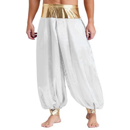 Halloween Men Arabian Indian Prince Cosplay Costume Stain Shiny Harem Trousers Arab Costume Carnival Dress Up Lantern Long Pants Good Vibrations