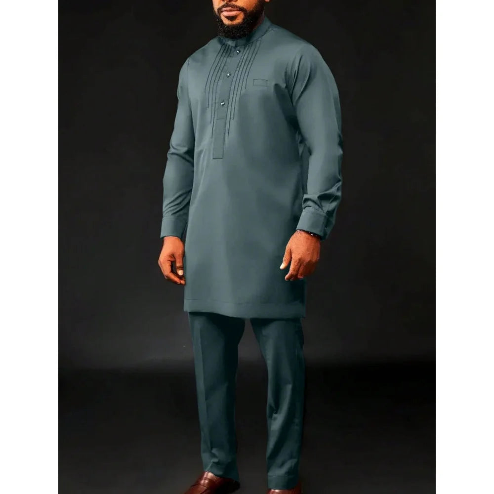 New Dashiki Luxury Full Set Men's Set Round Neck Embroidered Men's Set African Traditional Two Piece Set Men's Full Set Suit Good Vibrations